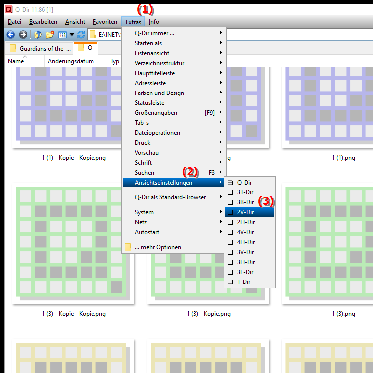 Was ist die 2V Dir Ansicht im Quad Datei Explorer Q Dir
